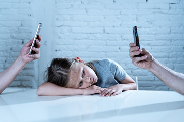 parent mobile cell smart phone addiction neglecting child concept shoot
