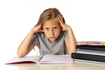 young girl pulling her hair in stress and over worked education concept