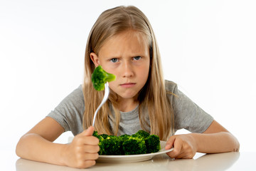 Children do not like to eat vegetables in healthy eating concept