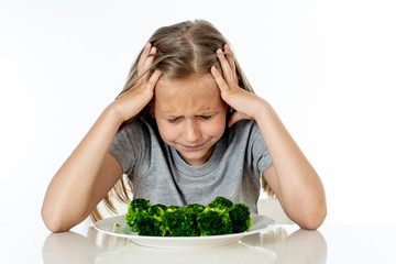 Children do not like to eat vegetables in healthy eating concept