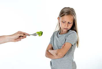 Children do not like to eat vegetables in healthy eating concept