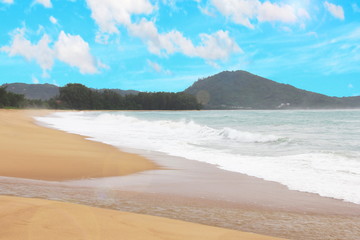 Fototapeta na wymiar Beautiful sea beach mountain cloudy and bluesky background