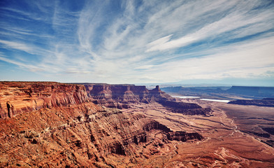 Vintage toned picturesque landscape in the Dead Horse Point State Park, Utah, USA.