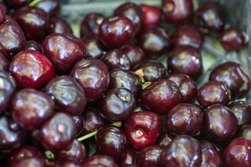 Cherry basket Sweet cherry background cherry with leaf