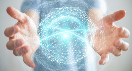 Fototapeta premium Businessman using digital network connection sphere 3D rendering