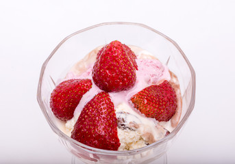 ice cream and fresh ripe strawberries  isolated on white background