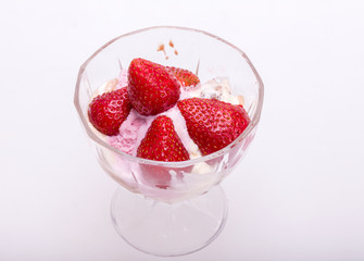 ice cream and fresh ripe strawberries  isolated on white background