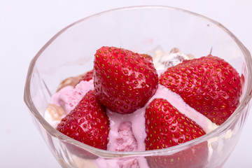 ice cream and fresh ripe strawberries  isolated on white background