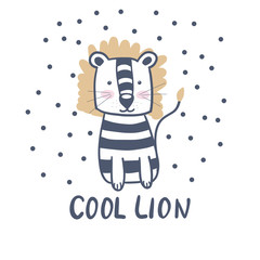 Cute lion. Scandinavian style. Children's. For a postcard, print on a T-shirt. For your design. Muzzle.