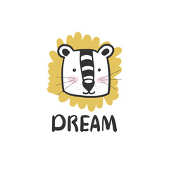 Cute lion. Scandinavian style. Children's. For a postcard, print on a T-shirt. For your design. Muzzle.