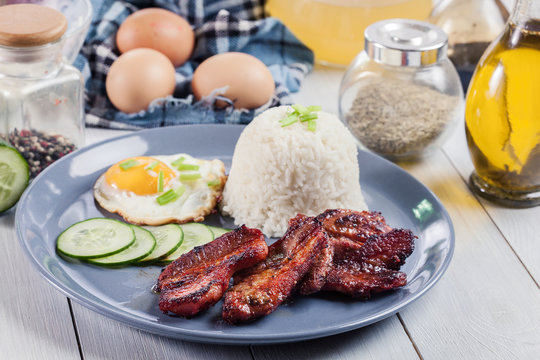 Pork tocino with rice and fried egg