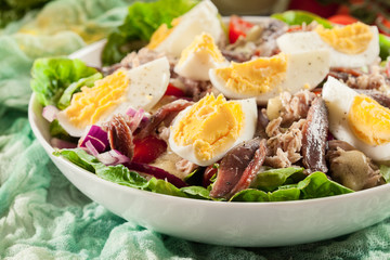 Nicoise Salad with tuna, anchovy, eggs and tomatoes