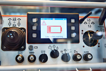 Discharged battery control panel construction crane