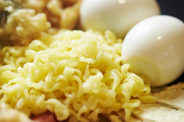 Boiled instant noodle in Korean hot pot 