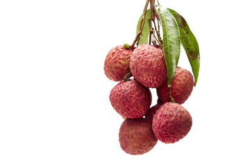 Fresh lychees with leaves