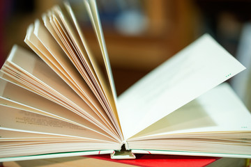 Open book on table. Back to school. Copy space