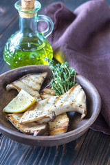 Bowl of grilled king oyster mushrooms