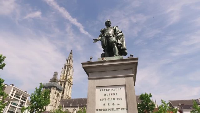 Antwerp statue of Petro Paulo Rubens sunny day 