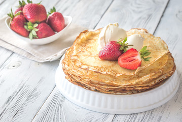 Crepes with cream cheese and fresh strawberries
