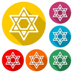 Star of David icon, color icon with long shadow