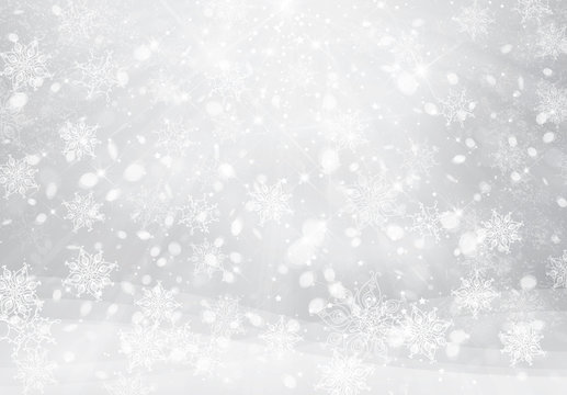 Vector winter, silver snowflakes background. Christmas background.