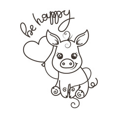 Cute cartoon baby pig in a cool rainbow glasses