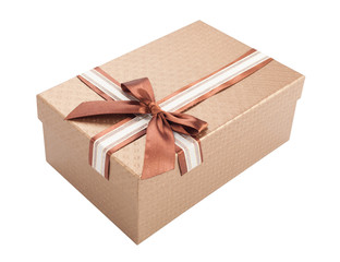box with christmas gifts and brown bow