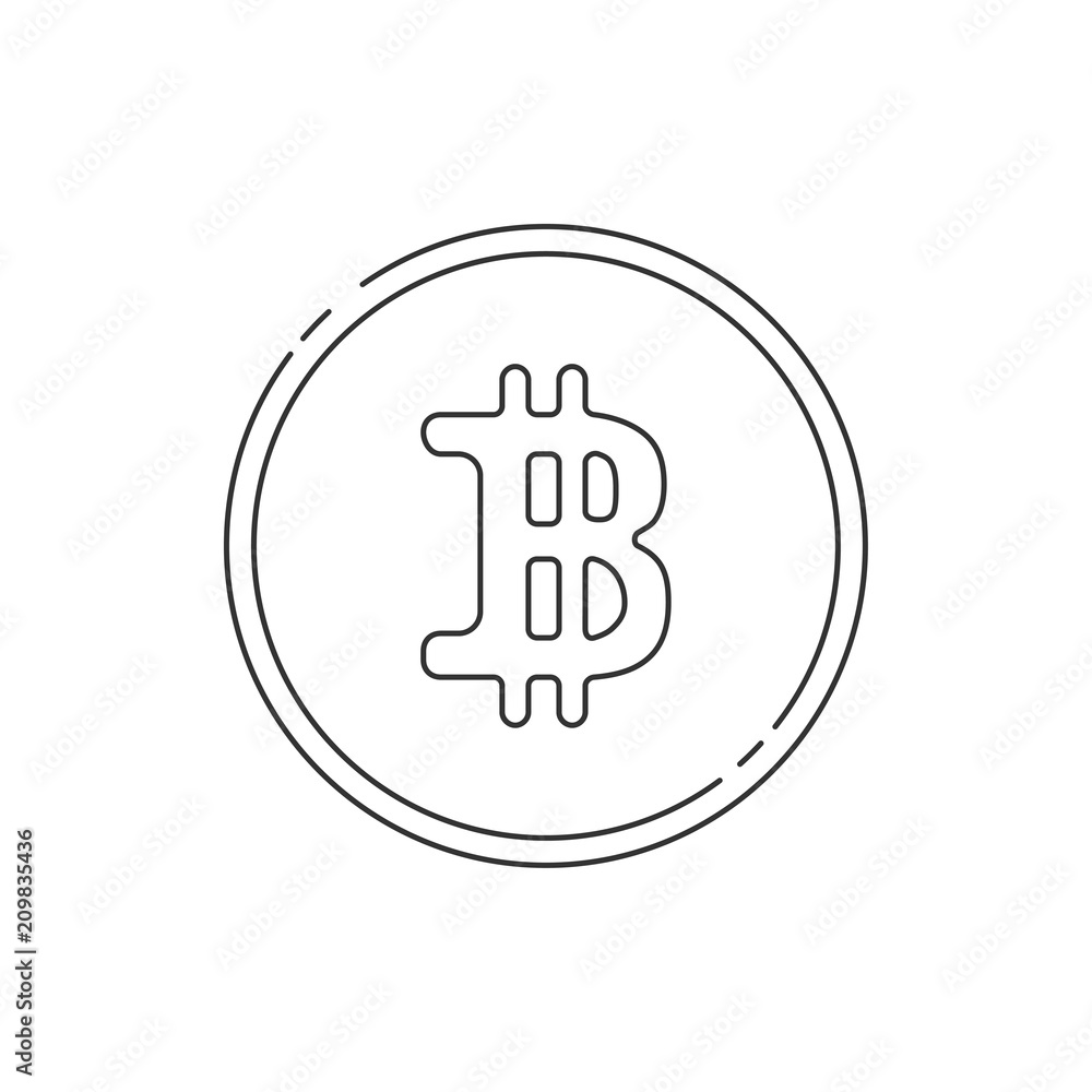 Poster modern cryptocurrency. bitcoin symbol in thin line style.