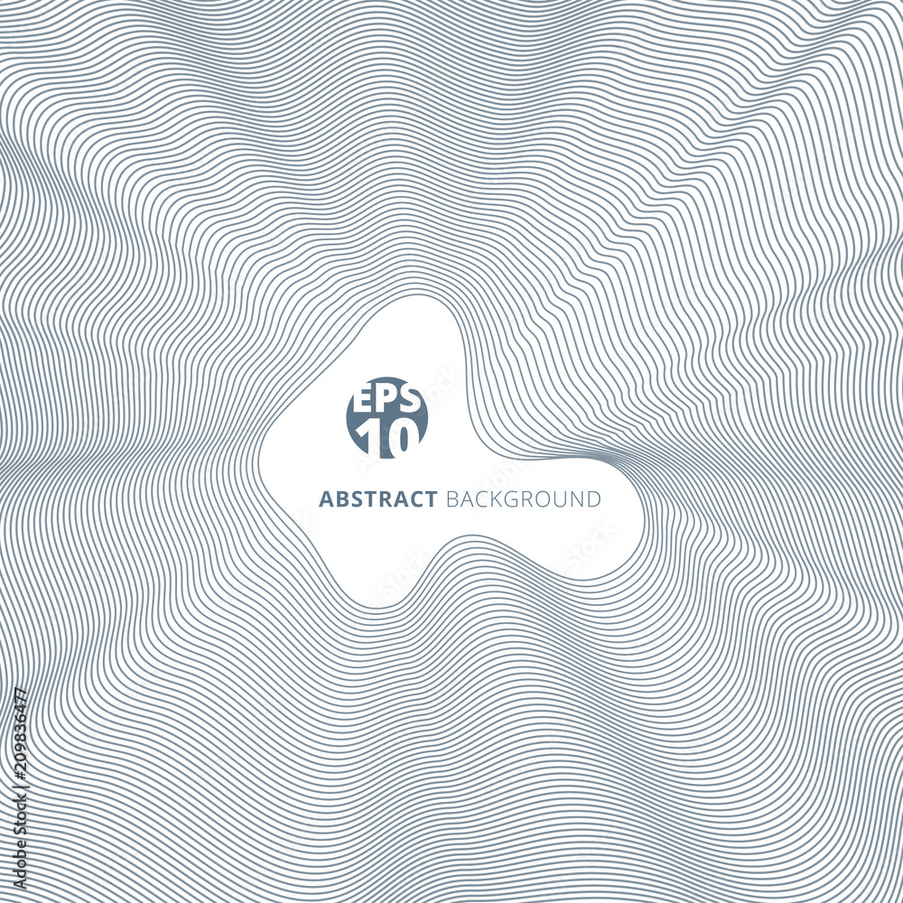 Poster abstract blue lines twisted pattern on white background with copy space.