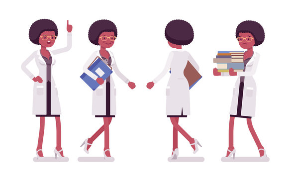 Female black scientist walking