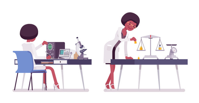 Female black scientist measuring