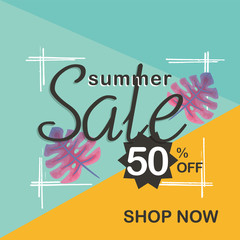 Summer sale illustration with tropical flowers