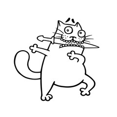 Fototapeta na wymiar Cute cat dzhigit with a dagger dances in his teeth. Vector illustration