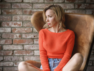 Portrait of beautiful sensual woman in shorts.