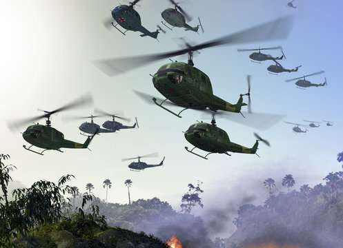 Vietnam War - Helicopters Over Jungle