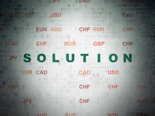 Finance concept: Painted green text Solution on Digital Data Paper background with Currency