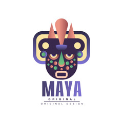 Maya original design, emblem with American Indian tribal sign ethnic mask