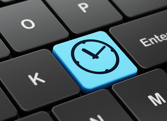Time concept: computer keyboard with Clock icon on enter button background, 3D rendering