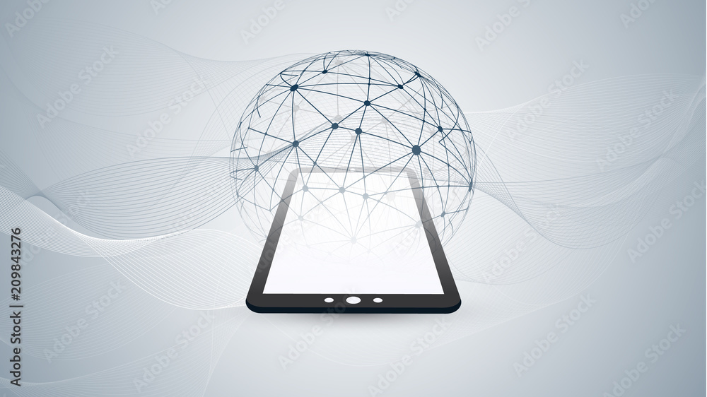 Poster digital network connections, mobile technology background - cloud computing design concept with tran