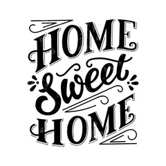 Sweet home black ink hand lettering, vintage letters, handwritten typography on white  background with grunge texture. Vector illustration.