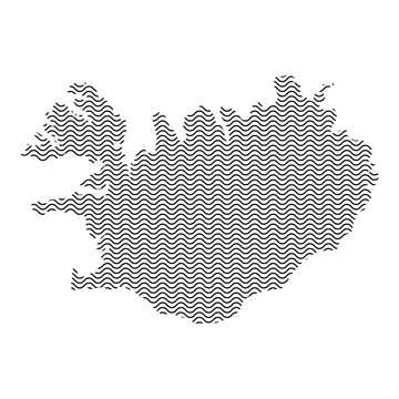 Abstract Iceland country silhouette of wavy black repeating lines. Contour of sinusoid curve. Vector illustration.