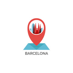 Spain Barcelona map pin point geolocation modern skyline shape vector logo icon illustration