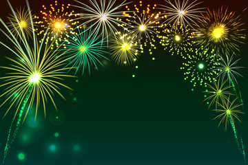 Fireworks background with space for text, illustration vector.	
