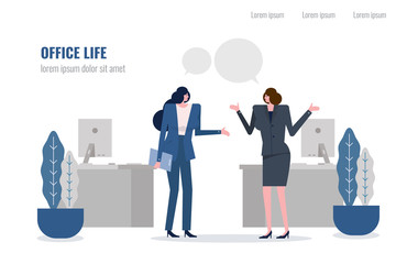 Two Business woman talking in office room. vector illustration