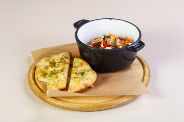 Seafood suop with bread