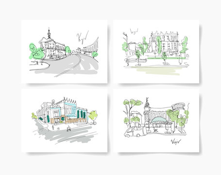 set of four postcards about Kyiv Ukraine landscape