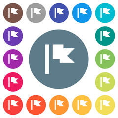 Flag flat white icons on round color backgrounds