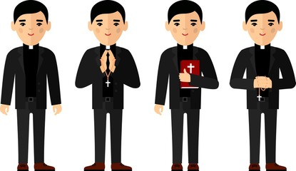 Set of different a religious people, priest and nun in colorful flat style.