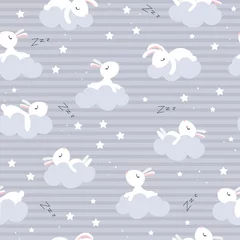 Papier Peint photo Animaux endormis Modèle sans couture avec de mignons lapins endormis