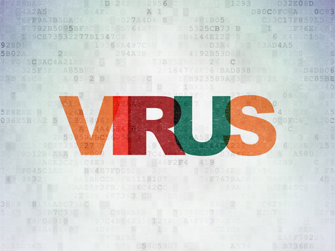 Security concept: Painted multicolor text Virus on Digital Data Paper background